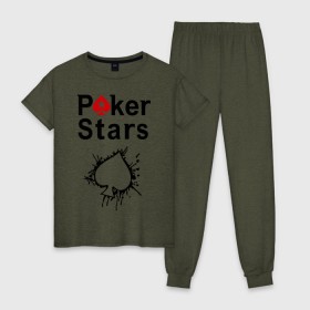 Женская пижама хлопок с принтом Poker Stars в Новосибирске, 100% хлопок | брюки и футболка прямого кроя, без карманов, на брюках мягкая резинка на поясе и по низу штанин | pokerstars