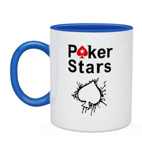 Кружка двухцветная с принтом Poker Stars в Новосибирске, керамика | объем — 330 мл, диаметр — 80 мм. Цветная ручка и кайма сверху, в некоторых цветах — вся внутренняя часть | pokerstars
