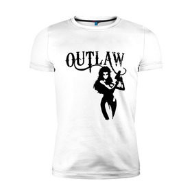 Мужская футболка премиум с принтом Outlaw (вне закона) в Новосибирске, 92% хлопок, 8% лайкра | приталенный силуэт, круглый вырез ворота, длина до линии бедра, короткий рукав | outlaw | вне закона | выстрел | девушка | оружие | прикольные картинки