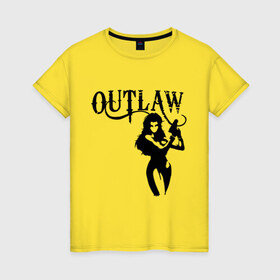 Женская футболка хлопок с принтом Outlaw (вне закона) в Новосибирске, 100% хлопок | прямой крой, круглый вырез горловины, длина до линии бедер, слегка спущенное плечо | outlaw | вне закона | выстрел | девушка | оружие | прикольные картинки