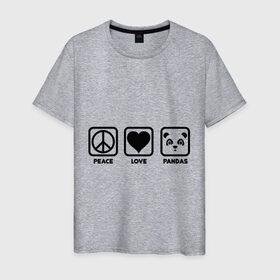Мужская футболка хлопок с принтом Peace Love Pandas (Мир, Любовь, Панды) в Новосибирске, 100% хлопок | прямой крой, круглый вырез горловины, длина до линии бедер, слегка спущенное плечо. | Тематика изображения на принте: peace love pandas | животные | любовь | мир | панды | прикольные картинки