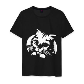 Мужская футболка хлопок с принтом милый котик в Новосибирске, 100% хлопок | прямой крой, круглый вырез горловины, длина до линии бедер, слегка спущенное плечо. | кот | кот из шрека | котик | милый котик glow | подарок | сюрприз | шрек | я