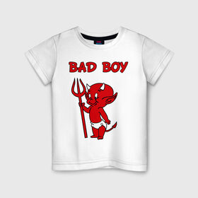 Детская футболка хлопок с принтом bad boy в Новосибирске, 100% хлопок | круглый вырез горловины, полуприлегающий силуэт, длина до линии бедер | Тематика изображения на принте: b boy | bad | boy | парень | прикольные картинки | черт | чертик