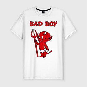 Мужская футболка премиум с принтом bad boy в Новосибирске, 92% хлопок, 8% лайкра | приталенный силуэт, круглый вырез ворота, длина до линии бедра, короткий рукав | b boy | bad | boy | парень | прикольные картинки | черт | чертик