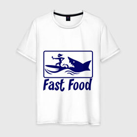 Мужская футболка хлопок с принтом fast food - быстрая еда в Новосибирске, 100% хлопок | прямой крой, круглый вырез горловины, длина до линии бедер, слегка спущенное плечо. | Тематика изображения на принте: fast food | fast food   быстрая еда | акула | быстрая еда | еда | прикольные картинки