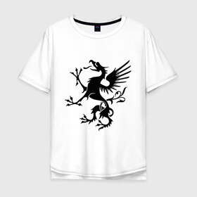 Мужская футболка хлопок Oversize с принтом Грифон в Новосибирске, 100% хлопок | свободный крой, круглый ворот, “спинка” длиннее передней части | Тематика изображения на принте: крылья