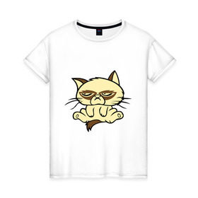 Женская футболка хлопок с принтом Недовольный кот в Новосибирске, 100% хлопок | прямой крой, круглый вырез горловины, длина до линии бедер, слегка спущенное плечо | девушкам | кот | котик | милые создания | недовольный кот