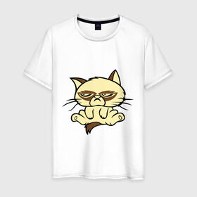 Мужская футболка хлопок с принтом Недовольный кот в Новосибирске, 100% хлопок | прямой крой, круглый вырез горловины, длина до линии бедер, слегка спущенное плечо. | девушкам | кот | котик | милые создания | недовольный кот