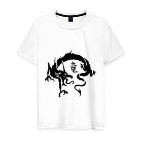 Мужская футболка хлопок с принтом Дракон в японском стиле в Новосибирске, 100% хлопок | прямой крой, круглый вырез горловины, длина до линии бедер, слегка спущенное плечо. | дракон | дракон в японском стиле | монстры | привидения и дьяволы | японский стиль