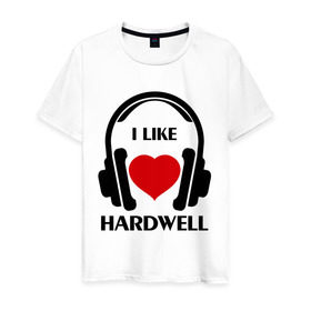 Мужская футболка хлопок с принтом Мне нравится Hardwell в Новосибирске, 100% хлопок | прямой крой, круглый вырез горловины, длина до линии бедер, слегка спущенное плечо. | dj | hardwel | rnb | к сердцу | клубная музыка | клубные | любовь к музыка | мне нравится | мне нравится hardwell | музыка