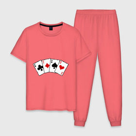 Мужская пижама хлопок с принтом Четыре туза в Новосибирске, 100% хлопок | брюки и футболка прямого кроя, без карманов, на брюках мягкая резинка на поясе и по низу штанин
 | игра | игральные карты | карты | покер | туз | тузы | четыре туза