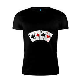 Мужская футболка премиум с принтом Четыре туза в Новосибирске, 92% хлопок, 8% лайкра | приталенный силуэт, круглый вырез ворота, длина до линии бедра, короткий рукав | игра | игральные карты | карты | покер | туз | тузы | четыре туза