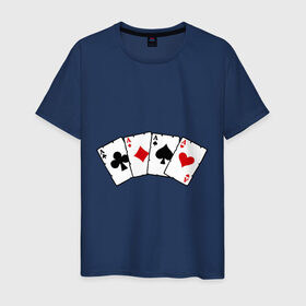 Мужская футболка хлопок с принтом Четыре туза в Новосибирске, 100% хлопок | прямой крой, круглый вырез горловины, длина до линии бедер, слегка спущенное плечо. | игра | игральные карты | карты | покер | туз | тузы | четыре туза