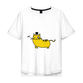 Мужская футболка хлопок Oversize с принтом Кот аристократ в Новосибирске, 100% хлопок | свободный крой, круглый ворот, “спинка” длиннее передней части | аристократ | желтый кот | кот | кот аристократ | котик | котяра | цилиндр