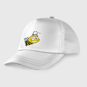 Детская кепка тракер с принтом Пчелка в Новосибирске, Козырек - 100% хлопок. Кепка - 100% полиэстер, Задняя часть - сетка | универсальный размер, пластиковая застёжка | Тематика изображения на принте: веселая пчелка | животные | мед | полоски | пчелка | шмель