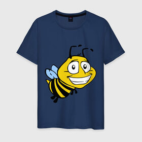 Мужская футболка хлопок с принтом Пчелка в Новосибирске, 100% хлопок | прямой крой, круглый вырез горловины, длина до линии бедер, слегка спущенное плечо. | Тематика изображения на принте: веселая пчелка | животные | мед | полоски | пчелка | шмель