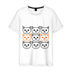 Мужская футболка хлопок с принтом Котики в Новосибирске, 100% хлопок | прямой крой, круглый вырез горловины, длина до линии бедер, слегка спущенное плечо. | голова кота | животное | киса | киски | кот | котяра | кошки | прикольные картинки