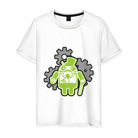 Мужская футболка хлопок с принтом андройд джельтельмен в Новосибирске, 100% хлопок | прямой крой, круглый вырез горловины, длина до линии бедер, слегка спущенное плечо. | андройд | андройд джельтельмен | зеленный  андройд | профессии админам