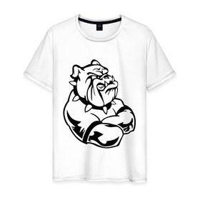 Мужская футболка хлопок с принтом Бульдог в Новосибирске, 100% хлопок | прямой крой, круглый вырез горловины, длина до линии бедер, слегка спущенное плечо. | бульдог | пес | силовой спор | собака | спорт