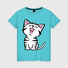 Женская футболка хлопок с принтом милый котенок в Новосибирске, 100% хлопок | прямой крой, круглый вырез горловины, длина до линии бедер, слегка спущенное плечо | киса | котёнок | котик | кошки | милые | милый | милый котенок