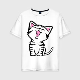 Женская футболка хлопок Oversize с принтом милый котенок в Новосибирске, 100% хлопок | свободный крой, круглый ворот, спущенный рукав, длина до линии бедер
 | киса | котёнок | котик | кошки | милые | милый | милый котенок