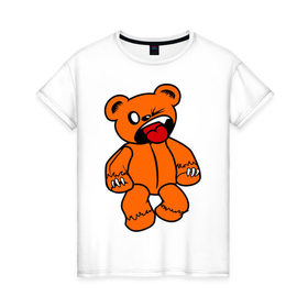 Женская футболка хлопок с принтом angry bear в Новосибирске, 100% хлопок | прямой крой, круглый вырез горловины, длина до линии бедер, слегка спущенное плечо | Тематика изображения на принте: животные angry bear | медведь | миша | сердитый мишка