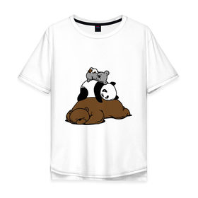 Мужская футболка хлопок Oversize с принтом comfort bed - комфортный медведь в Новосибирске, 100% хлопок | свободный крой, круглый ворот, “спинка” длиннее передней части | панда