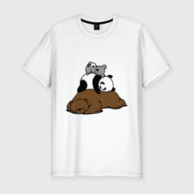 Мужская футболка премиум с принтом comfort bed - комфортный медведь в Новосибирске, 92% хлопок, 8% лайкра | приталенный силуэт, круглый вырез ворота, длина до линии бедра, короткий рукав | панда