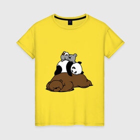 Женская футболка хлопок с принтом comfort bed - комфортный медведь в Новосибирске, 100% хлопок | прямой крой, круглый вырез горловины, длина до линии бедер, слегка спущенное плечо | панда
