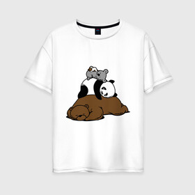 Женская футболка хлопок Oversize с принтом comfort bed - комфортный медведь в Новосибирске, 100% хлопок | свободный крой, круглый ворот, спущенный рукав, длина до линии бедер
 | панда
