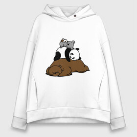 Женское худи Oversize хлопок с принтом comfort bed - комфортный медведь в Новосибирске, френч-терри — 70% хлопок, 30% полиэстер. Мягкий теплый начес внутри —100% хлопок | боковые карманы, эластичные манжеты и нижняя кромка, капюшон на магнитной кнопке | панда