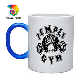 Кружка хамелеон с принтом Temple gym в Новосибирске, керамика | меняет цвет при нагревании, емкость 330 мл | temple gym | пес | силовой спорт | спорт | спортивный пес | тренажерный зал