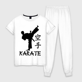 Женская пижама хлопок с принтом Karate (Карате) в Новосибирске, 100% хлопок | брюки и футболка прямого кроя, без карманов, на брюках мягкая резинка на поясе и по низу штанин | karate | единоборства | карате | спорт