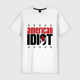 Мужская футболка премиум с принтом Green day. American idiot в Новосибирске, 92% хлопок, 8% лайкра | приталенный силуэт, круглый вырез ворота, длина до линии бедра, короткий рукав | green day | green day. american idiot | музыка | рок