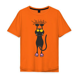 Мужская футболка хлопок Oversize с принтом Висящий кот в Новосибирске, 100% хлопок | свободный крой, круглый ворот, “спинка” длиннее передней части | висящий кот | когти | котик | котяра | кошки | милый кот | повис | черный кот
