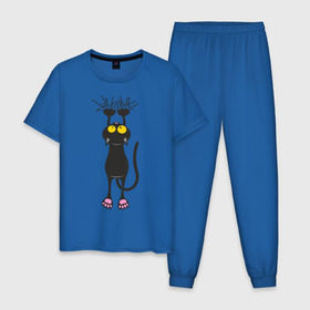 Мужская пижама хлопок с принтом Висящий кот в Новосибирске, 100% хлопок | брюки и футболка прямого кроя, без карманов, на брюках мягкая резинка на поясе и по низу штанин
 | висящий кот | когти | котик | котяра | кошки | милый кот | повис | черный кот