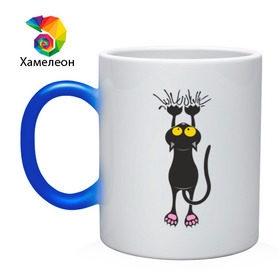Кружка хамелеон с принтом Висящий кот в Новосибирске, керамика | меняет цвет при нагревании, емкость 330 мл | висящий кот | когти | котик | котяра | кошки | милый кот | повис | черный кот