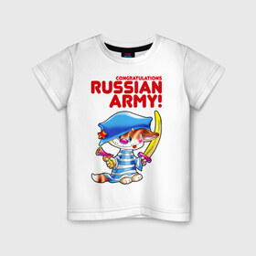 Детская футболка хлопок с принтом Котенок в тельняшке в Новосибирске, 100% хлопок | круглый вырез горловины, полуприлегающий силуэт, длина до линии бедер | пират