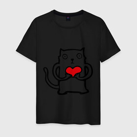 Мужская футболка хлопок с принтом Влюбенный котик в Новосибирске, 100% хлопок | прямой крой, круглый вырез горловины, длина до линии бедер, слегка спущенное плечо. | 14 febrary | 14 февраля | cat | heart | love | saint valentines day | влюбленные | влюбленным | день святого валентина | кот | любовь | пара | подарок влюбленным | сердце