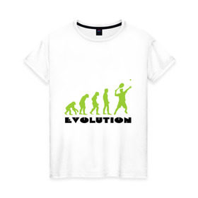 Женская футболка хлопок с принтом Tennis Evolution в Новосибирске, 100% хлопок | прямой крой, круглый вырез горловины, длина до линии бедер, слегка спущенное плечо | tennis evolution | мяч | спорт | теннис | эволюция
