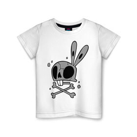 Детская футболка хлопок с принтом Череп зайца в Новосибирске, 100% хлопок | круглый вырез горловины, полуприлегающий силуэт, длина до линии бедер | животные | зайка | кости | мертвый зайка | череп | череп зайца | черепа