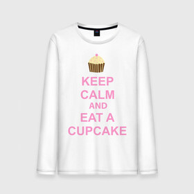 Мужской лонгслив хлопок с принтом keep calm and eat a cupcake в Новосибирске, 100% хлопок |  | keep calm and eat a cupcake | антибренд | кекс | сохранять спокойствие и съесть кекс