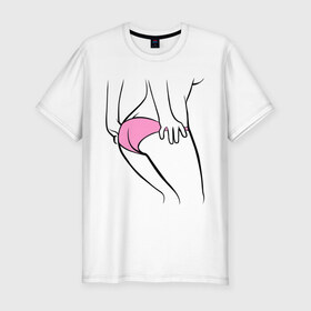 Мужская футболка премиум с принтом Розовые трусики в Новосибирске, 92% хлопок, 8% лайкра | приталенный силуэт, круглый вырез ворота, длина до линии бедра, короткий рукав | идеальное тело | розовые трусики | тело