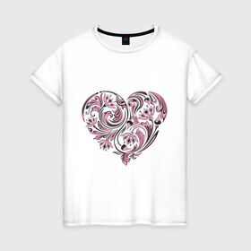 Женская футболка хлопок с принтом Расписное сердце в Новосибирске, 100% хлопок | прямой крой, круглый вырез горловины, длина до линии бедер, слегка спущенное плечо | 14 февраля | love is.. | влюбленным | красивые рисунки | расписное сердце | сердца | сердце