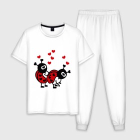 Мужская пижама хлопок с принтом Влюбленные букашки в Новосибирске, 100% хлопок | брюки и футболка прямого кроя, без карманов, на брюках мягкая резинка на поясе и по низу штанин
 | влюбленные букашки