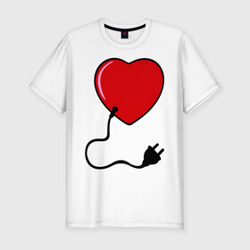 Мужская футболка премиум с принтом сердце вилка и розетка муж в Новосибирске, 92% хлопок, 8% лайкра | приталенный силуэт, круглый вырез ворота, длина до линии бедра, короткий рукав | Тематика изображения на принте: 14 февраля | love is.. | влюбленным | все | парные | сердца | сердце вилка и розетка муж
