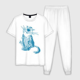 Мужская пижама хлопок с принтом Котик в Новосибирске, 100% хлопок | брюки и футболка прямого кроя, без карманов, на брюках мягкая резинка на поясе и по низу штанин
 | киса | кот | котик | парные