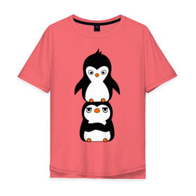 Мужская футболка хлопок Oversize с принтом Пингвины в Новосибирске, 100% хлопок | свободный крой, круглый ворот, “спинка” длиннее передней части | 14 февраля | влюбленным | пингвины | прикольные картинки