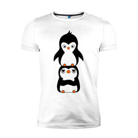 Мужская футболка премиум с принтом Пингвины в Новосибирске, 92% хлопок, 8% лайкра | приталенный силуэт, круглый вырез ворота, длина до линии бедра, короткий рукав | 14 февраля | влюбленным | пингвины | прикольные картинки