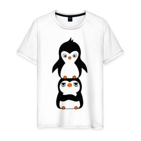 Мужская футболка хлопок с принтом Пингвины в Новосибирске, 100% хлопок | прямой крой, круглый вырез горловины, длина до линии бедер, слегка спущенное плечо. | 14 февраля | влюбленным | пингвины | прикольные картинки